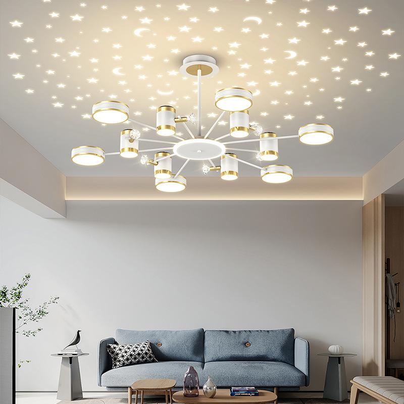 Living Room Chandelier Projection Star Chandelier Simple Modern LED Netflix Restaurant Bedroom Light