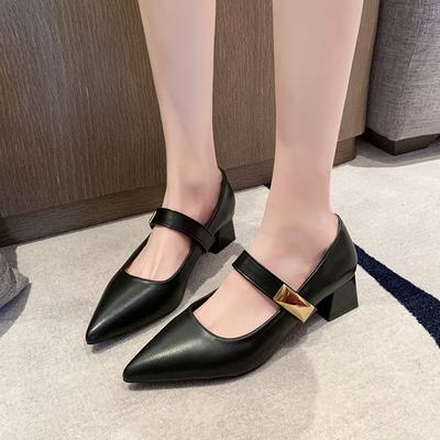Большие размеры 43 женские туфли Мэри Джейн на высоком каблуке с острым носком и пряжкой на ремне, туфли-лодочки на низком каблуке для вечеринок, новинка 2025 года, женские балетки