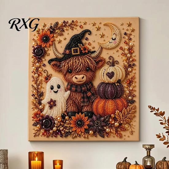 3D Faux Pearl Painting for Halloween Parties 2Pcs Art, Ghost Pumpkin Witch Crow DIY Kit Kit, Skull Craft Project Adults, Home Holiday Wall Decor