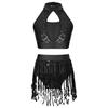 Детский блестящий танцевальный комплект из 2 предметов для девочек, топ с бретельками и бахромой, шорты для латинской вечеринки