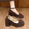 Fashion Fashion, Thick Platform and Single Shoes, Womens 2024 New Spring Retro Round Head, Short Shallow Heels. Women Shoes