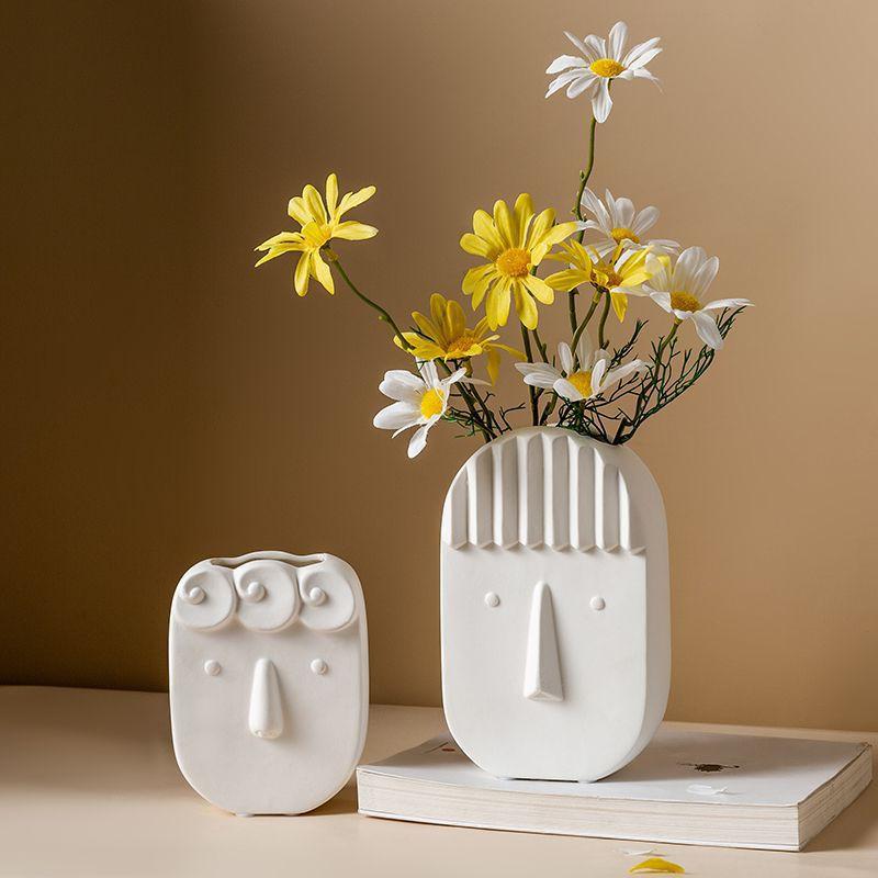 Modern Minimalist Ceramic Face Vase Dried Flowers White Decorative Tabletop Ornament Living Room Entryway Study