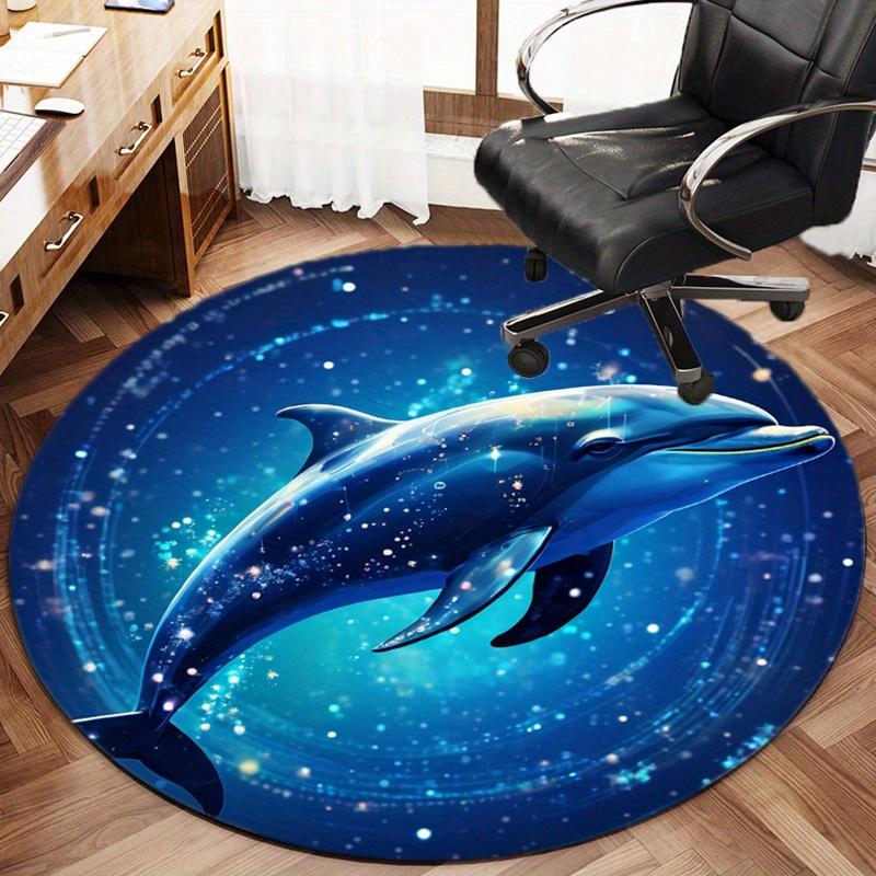 Blue Water Dolphin Round Rug Nonslip Area Rug Office Chair Mat Carpet For Living Room Bedroom Home Decor