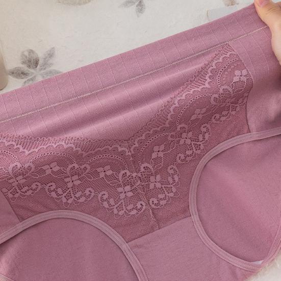 Mid-aged Women Panties Lace Hgh Waist Tummy Control Seamless Solid Color Good Breathability Lady Underpants Female Daily Underwear