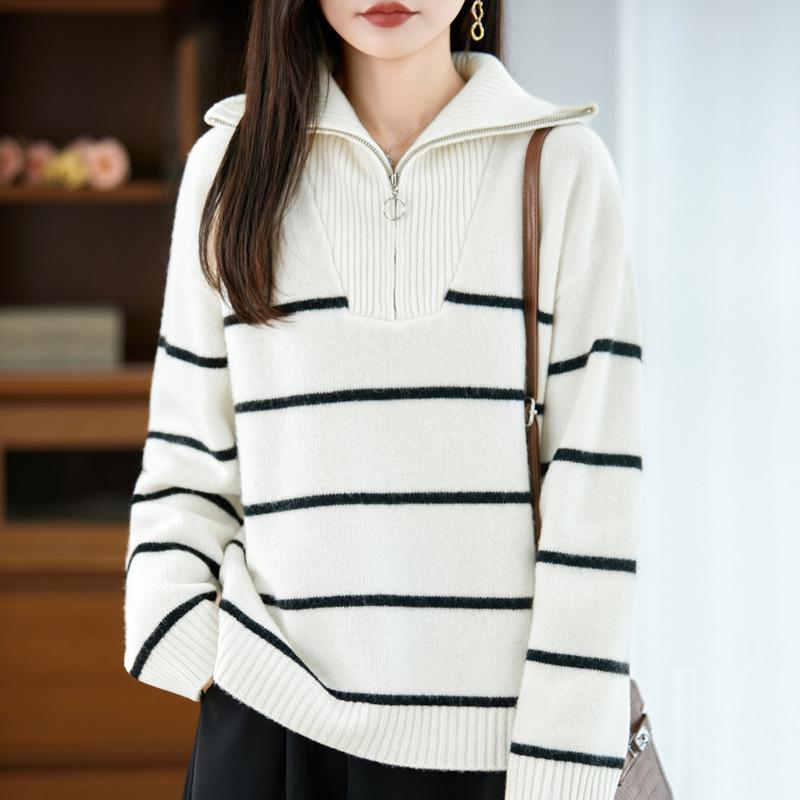 Women's Fashionable Pure Wool Coat - Autumn/Winter Thick Lapel Knitwear Sweater