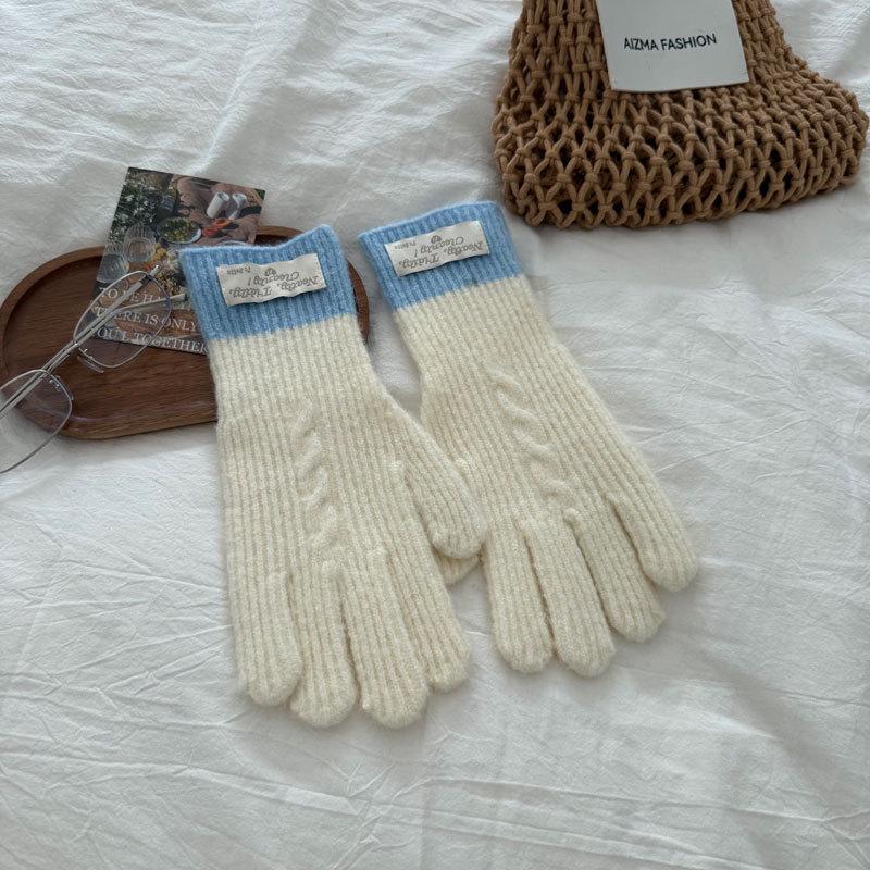 Женские длинные перчатки крупной вязки с цветными блоками для осени/зимы - Теплые, Защищающие от холода, Утепленные, для защиты рук при езде на велосипеде