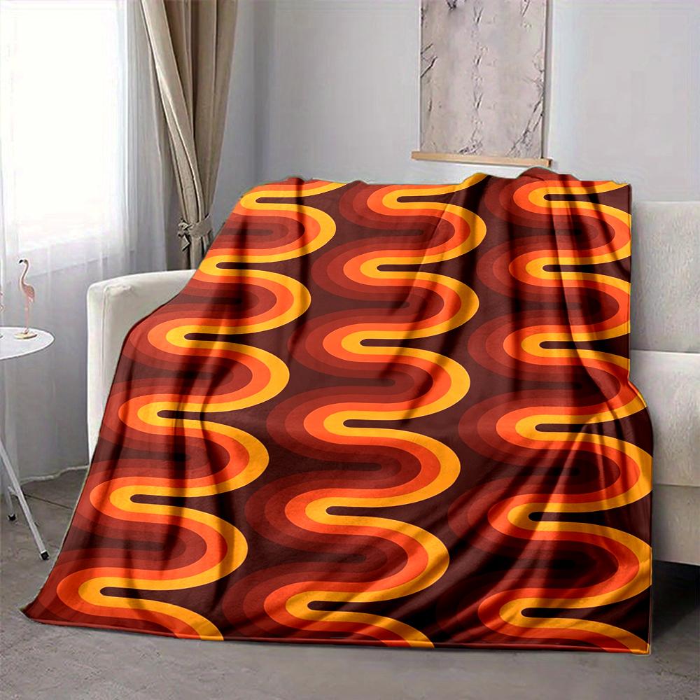 1Pc Abstract Retro Wave Blanket Soft And Comfortable Casual Warm Camping Travel Christmas Halloween Xmas Gift M928309