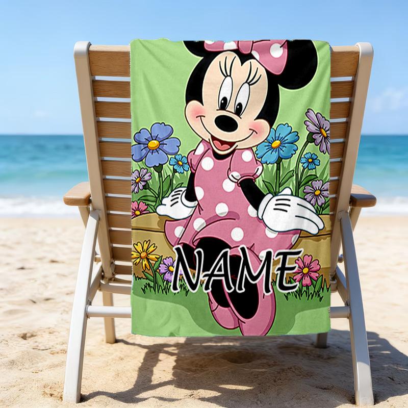 1pc Minnie15 Beach Towel with Custom Name, Beach/Swimming/Bath/Picnic/Camping Towel, Suitable for Seaside Beaches