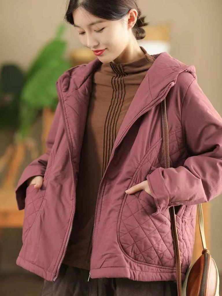 Johnature Модное повседневное пальто с капюшоном и свободной молнией, однотонное, зимнее, с длинными рукавами, в китайском стиле, сращивающееся пальто