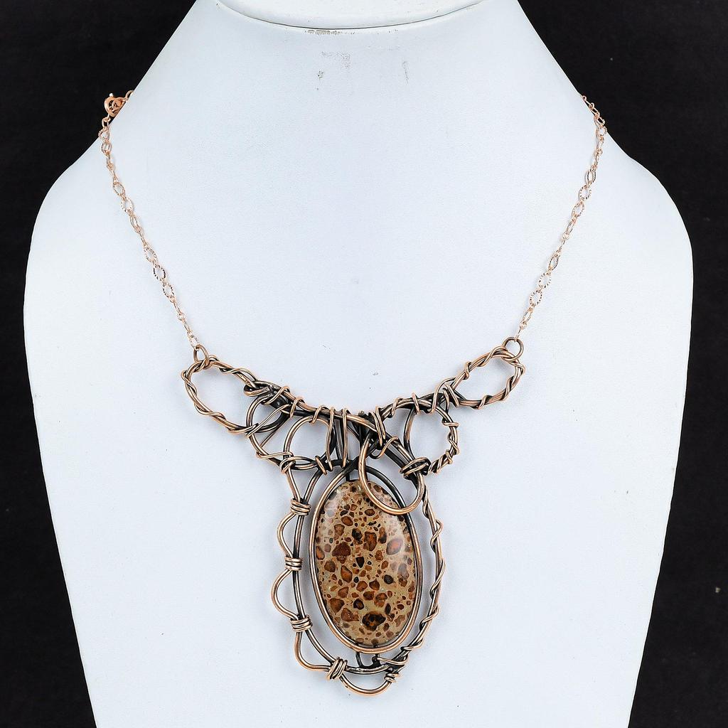 Ожерелье с астероидом Яшма, обернутое медной проволокой, Ожерелье ручной работы из натуральных драгоценных камней, Ожерелье с регулируемой цепочкой, Медные украшения, Подарки для жены