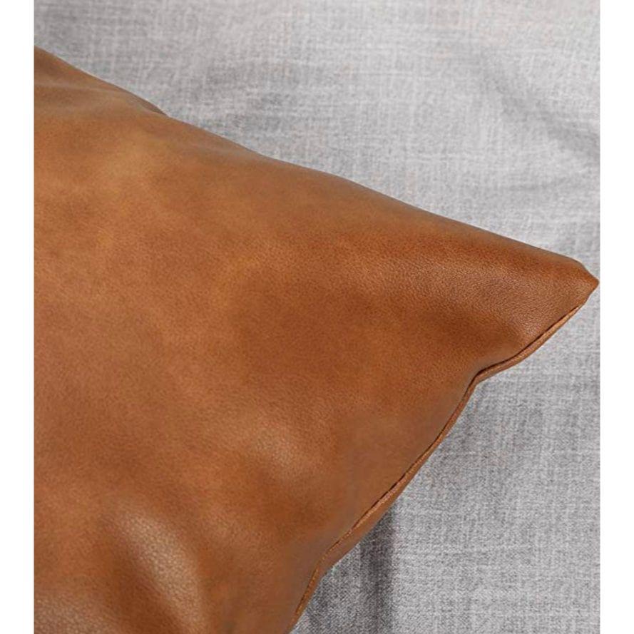 (Pack of 2) Tan Leather Lumbar Cushion Cover: Genuine Cowhide Pillow  Gift For Her Him Birthday Anniversary