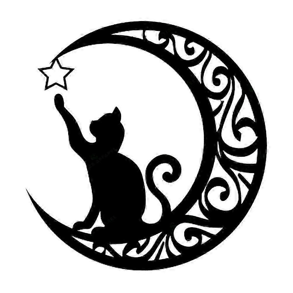 Cute Black Cats Moon Metal Sign Arts Wall Hanging Pendant Decorations for Windows Doors Mantelpieces less
