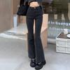 Black Gray High-waisted Flared Jeans Women's Retro Straight Elastic Slim Slim Wide-leg Flared Pants Female Trousers