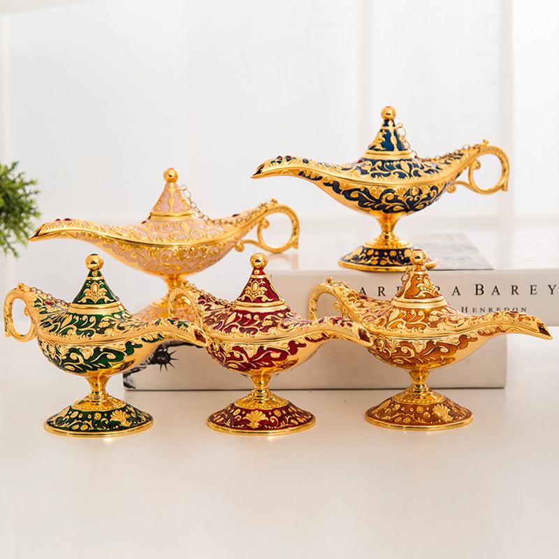 Лампа Аладдина Настольное украшение Металлические поделки Лампа Бога Лампа желаний Винтажный домашний декор Праздничный подарок