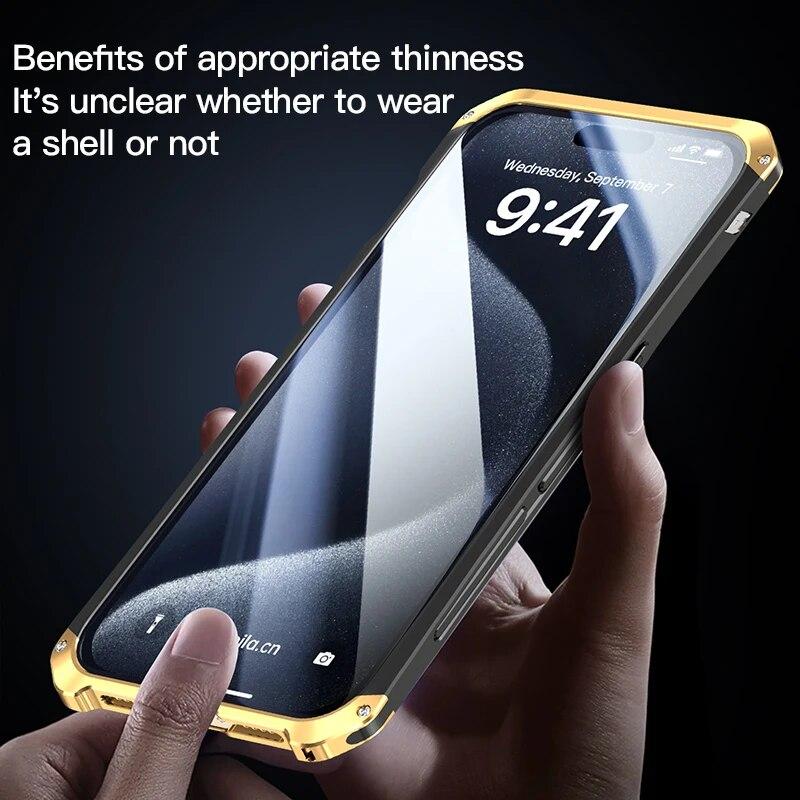 Armor For Metal Case Luxury Iphone 15 Pro Max Case Shockproof Glass Protection Back Cover For Iphone 15 14 13 11 Pro Max Xr Xs Max
