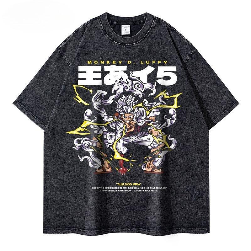 One Piece Anime Printed Tshirt Mens and Womens Washed Tshirt High Quality Vintage Cotton Tshirt Harajuku YK Tops