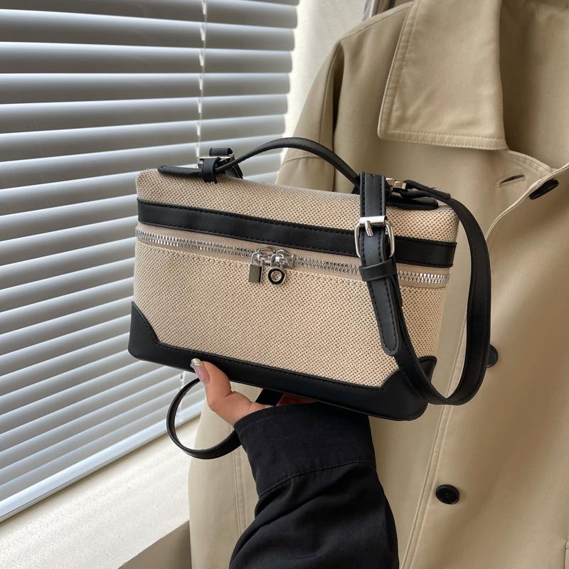 Ретро контрастного цвета повседневная портативная маленькая сумка женская новая холщовая маленькая квадратная сумка 2024 летняя нишевая модная сумка-мессенджер