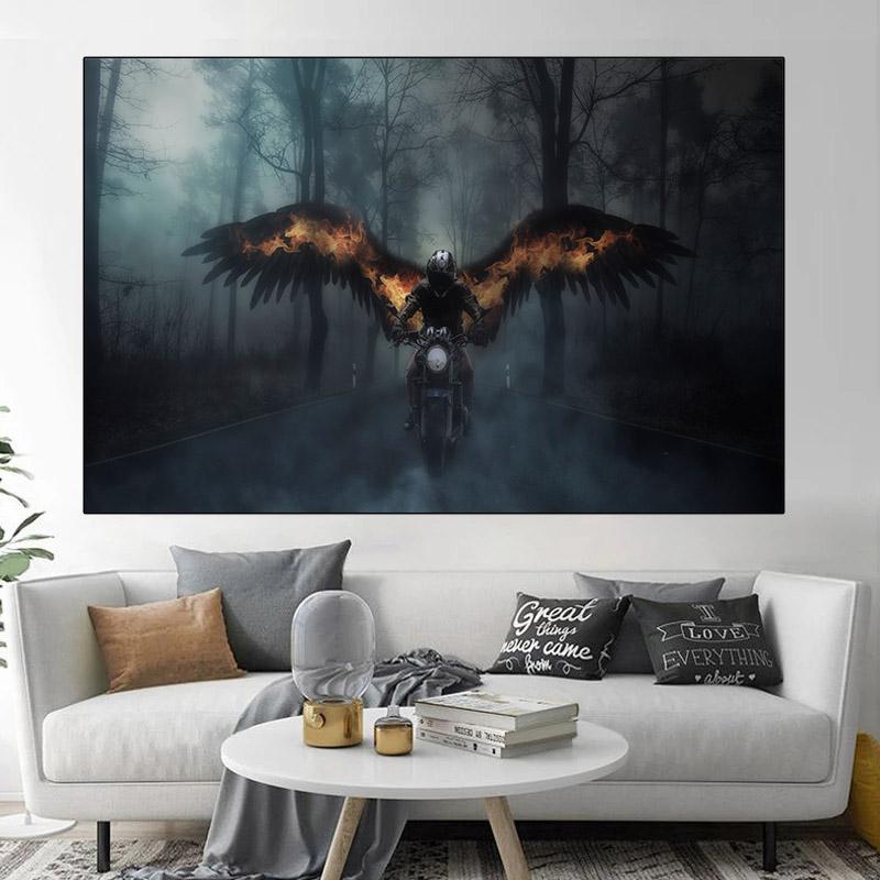 Пейзаж, мотоцикл, туман, нагрузка, плакаты и принты, холст, живопись, черно-белые настенные художественные фотографии, домашний декор, без рамки