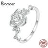 BAMOER 925 Sterling Silver Clear Zircon Rose Finger Ring Flower Ring for Women Birthday Engagement Gift Fine Jewelry