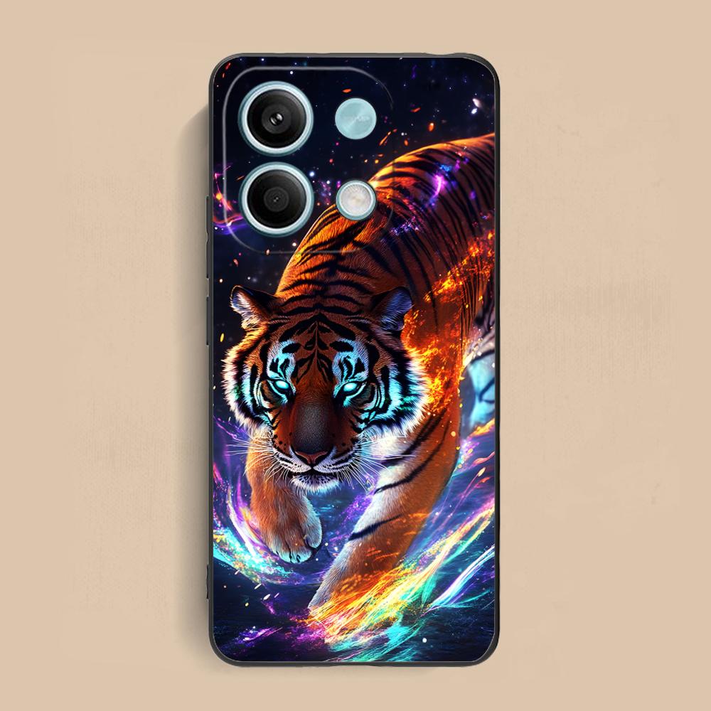 Неоновый чехол для мобильного телефона с тигром для Xiaomi Redmi Note 14 13 12 11 S Pro Plus 4G 5G Цветной чехол с принтом Красивый чехол Роскошный