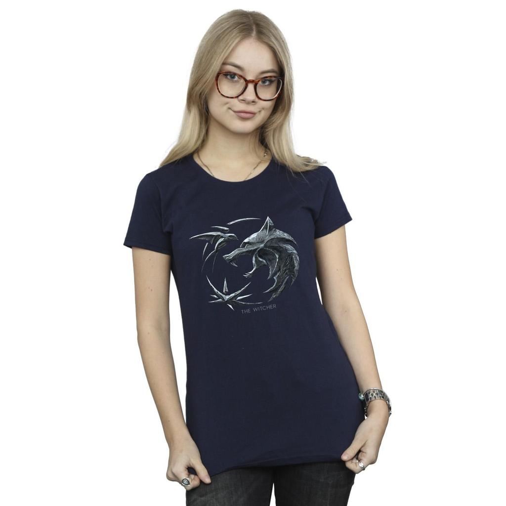 Netflix Womens/Ladies The Witcher Wolf Logo Cotton T-Shirt
