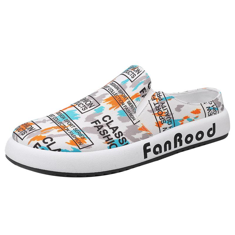 Fashion Summer Breathable Canvas Mules Man Backless Loafers Slipper Half Shoes For Men Slides Mens Slip On Flats Semi-Drag Casual Shoes
