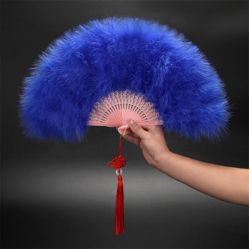 Feather Fan Hand Fan Chinese Style Adult Cheongsam Walk Show Nostalgia Fan Portable Folding Fan Square Dance Performance Props Summer