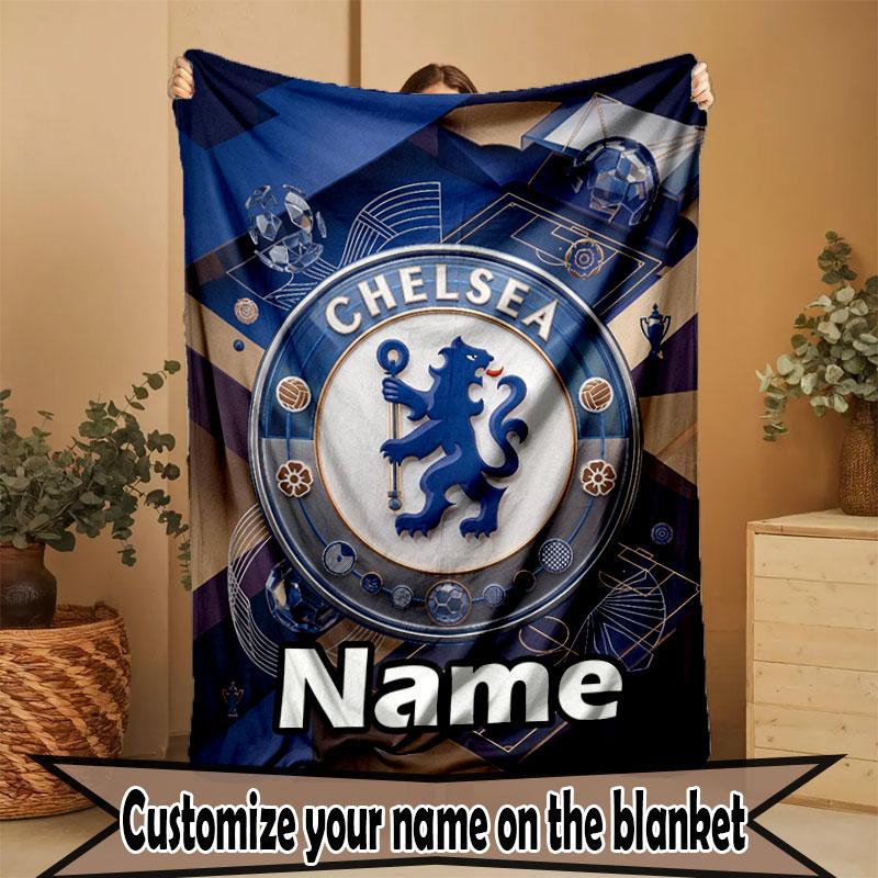 Custom Name Personalized Chelsea Football Club Print Blanket, Home Decor, Bedroom, Sofa, Camping, Couch, Gifts for Birthday Christmas