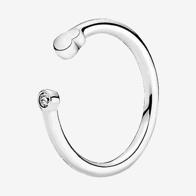925 Sterling Silver Pan Ring Open Ring Decorated With Shining Love For Women Wedding Party Gift Fashion Jewelry
