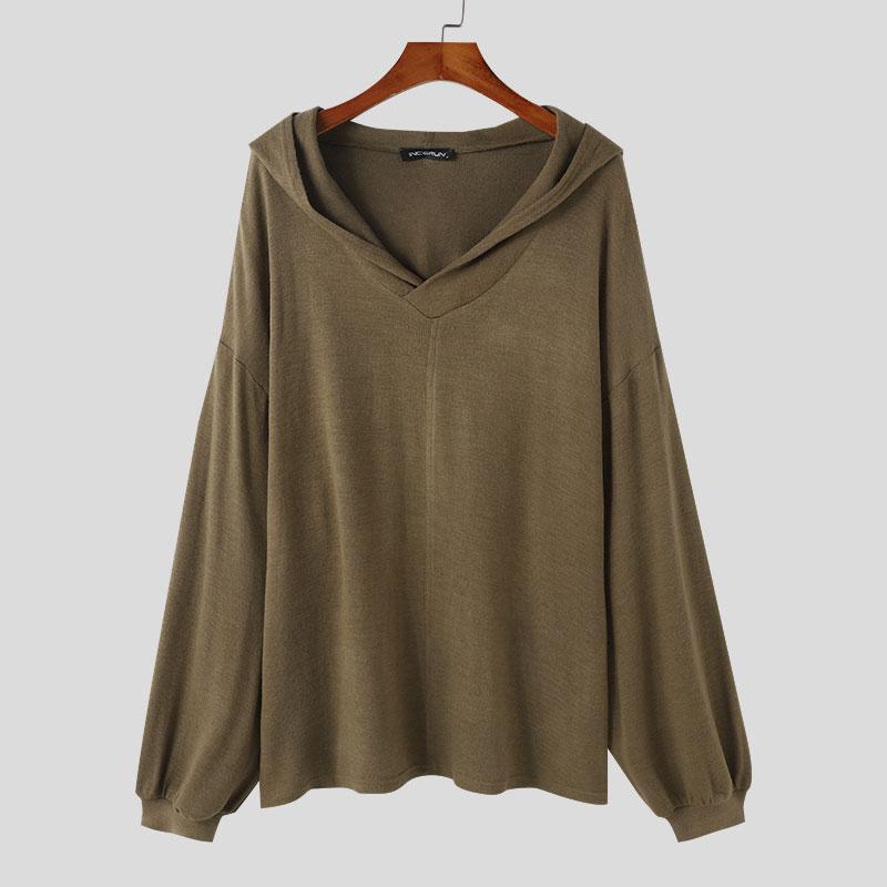 INCERUN Мужские свитера с V-образным вырезом и длинным рукавом с капюшоном, повседневные свободные джемперы на весну и осень
