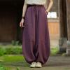 Women Vintage Bloomers Pants Solid Color Elastic Waist Autumn Trousers Patchwork Long Pants