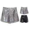 Sexy Women Shiny Sequin Shorts High Waist O-Ring Zipper Bodycon Shorts Party Club Festival Dance Shorts