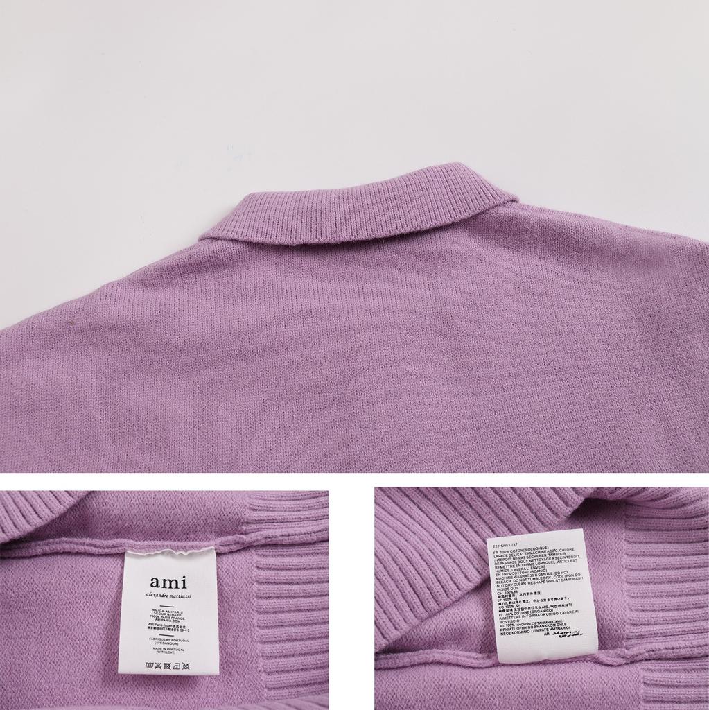 AMI New Polo Collar Knitted Sweater Jacquard Love Couple Woolen Sweater