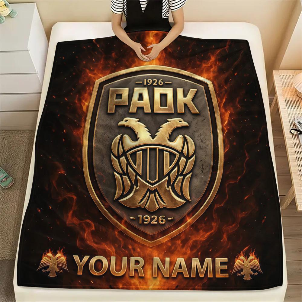 Custom Name PAOK FC2 Flannel Blanket, High quality Comfortable for All Seasons, Home Decor, Warmth and Comfort