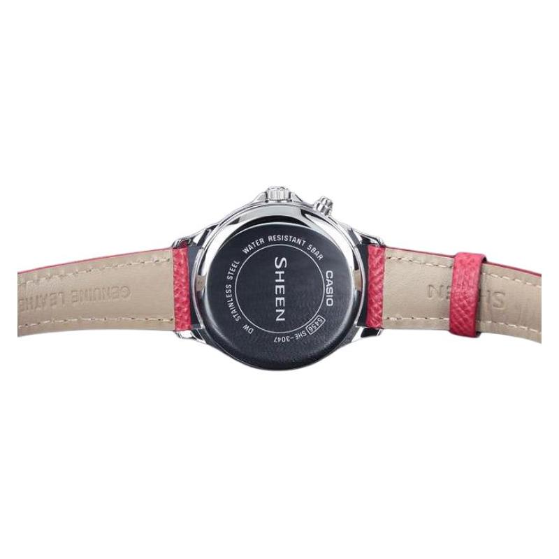 Casio Серия CASIOSHEEN водонепроницаемый кварцевый механизм кожаный ремешок японские и корейские часы женские часы красный циферблат SHE-3047L-4A