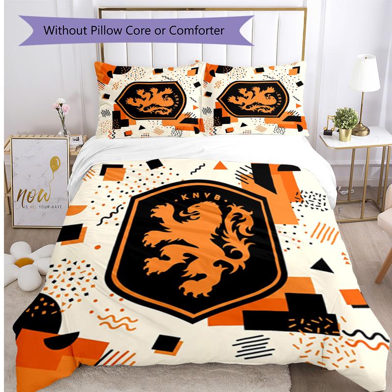 Netherlands Football Printed Bedding 3 Piece Set Cozy Breathable Bed Cover Set as Housewarming Holiday Gift