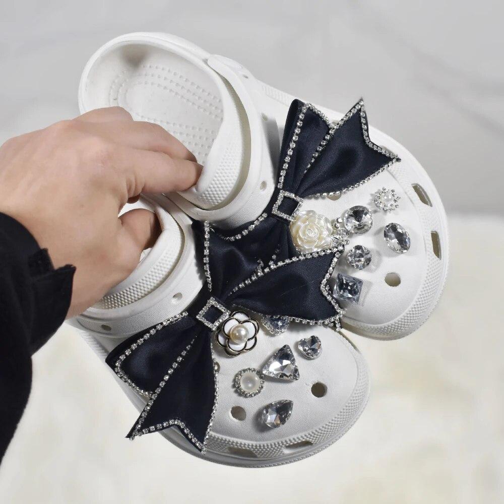 Shoe Charm DIY Pins Camellia Flower Pearl Diamond Bow Decoration Buckle for Hole Shoes Charms Set Accessories Kids Boy Girls Gift