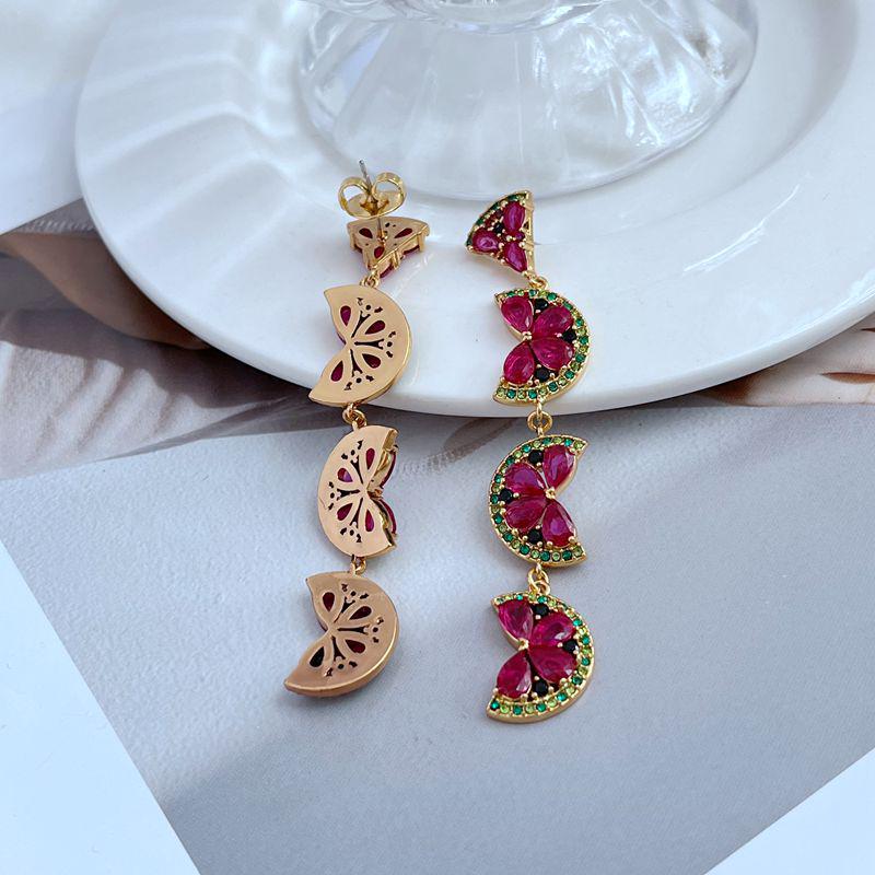 Роскошные серьги-подвески «Арбуз» со стразами из циркона