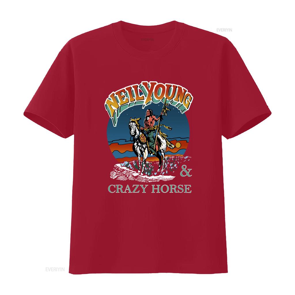 Neil Young And Crazy Horse T Shirt Black Rock Band Design Double Side Print T1289 Vintage Washed Casual Breathable Comfortable