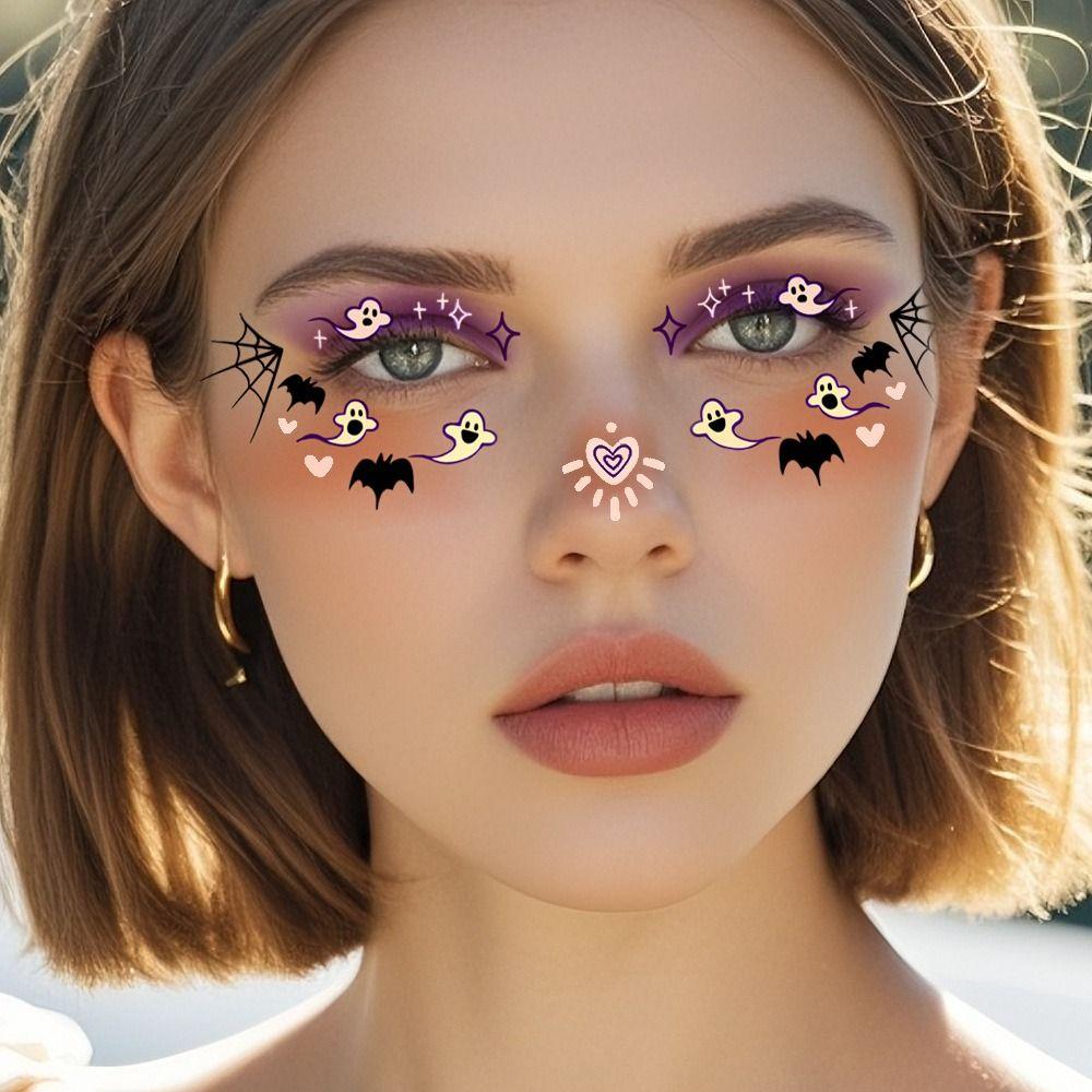12 шт. Водонепроницаемые татуировки на лицо на Хэллоуин, Портативные наклейки на лицо летучая мышь на Хэллоуин, Усиление атмосферы