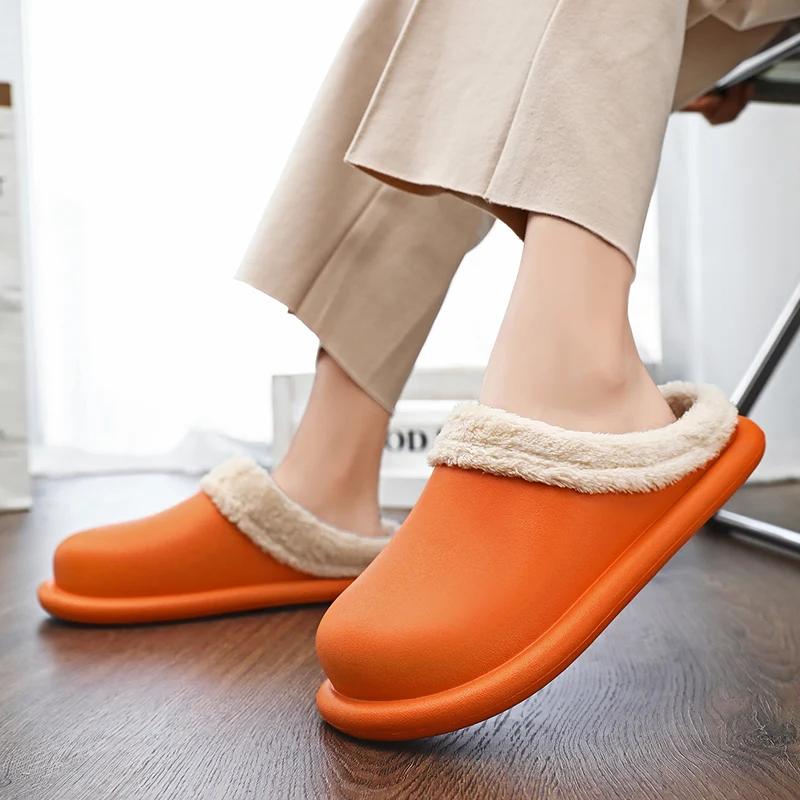 Женские зимние домашние тапочки для влюбленных, уютные, теплые, плюшевые, для дома, мужские, зимние, теплые, противоскользящие, мягкие, из ЭВА, водонепроницаемые