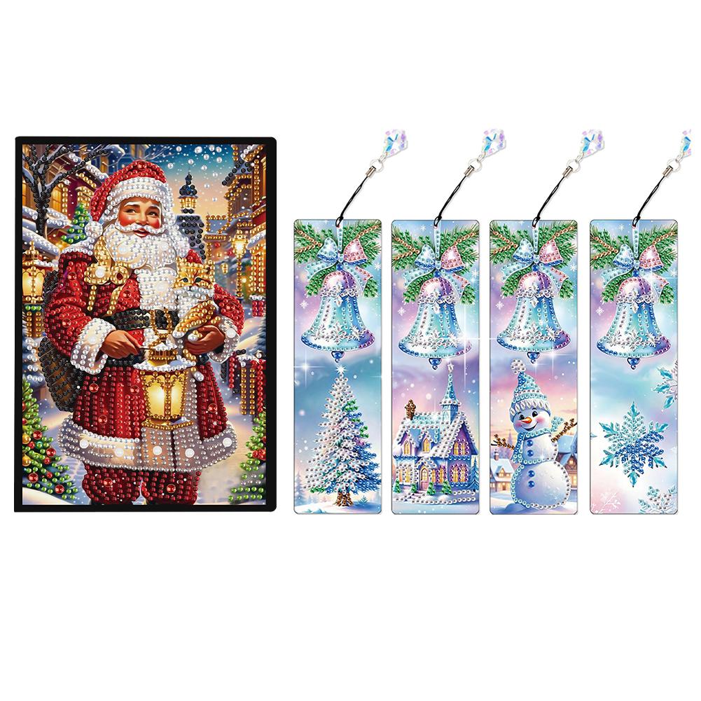Santa Claus A5 Size Diamond Painting Notebook Set with 4Pcs Bookmark Gift