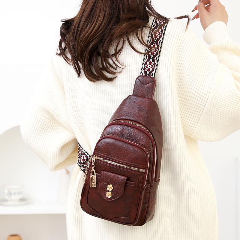 Женская нагрудная сумка, винтажная сумка через плечо из ПУ, многофункциональная сумка через плечо