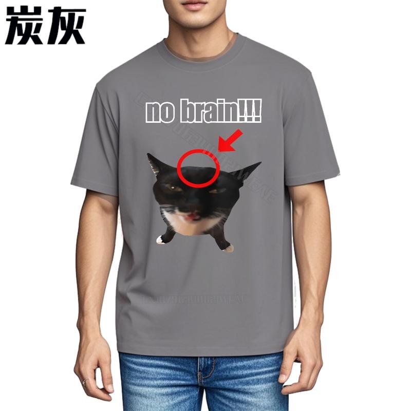 Unisexs Top ONeck Breathable Tee No Brain Cat Face Print Breathable Classic Tshirt Retro Summer Tshirt Short sleeve
