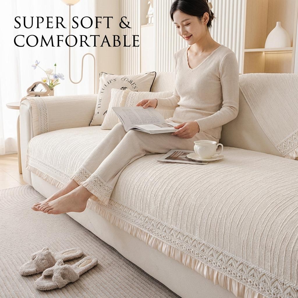 Luxury Chenille Couch Cover With Skirt Non-Slip Sofa Cover Four Seasons Sectional Sofa Armrest Backrest Cover For Living Room