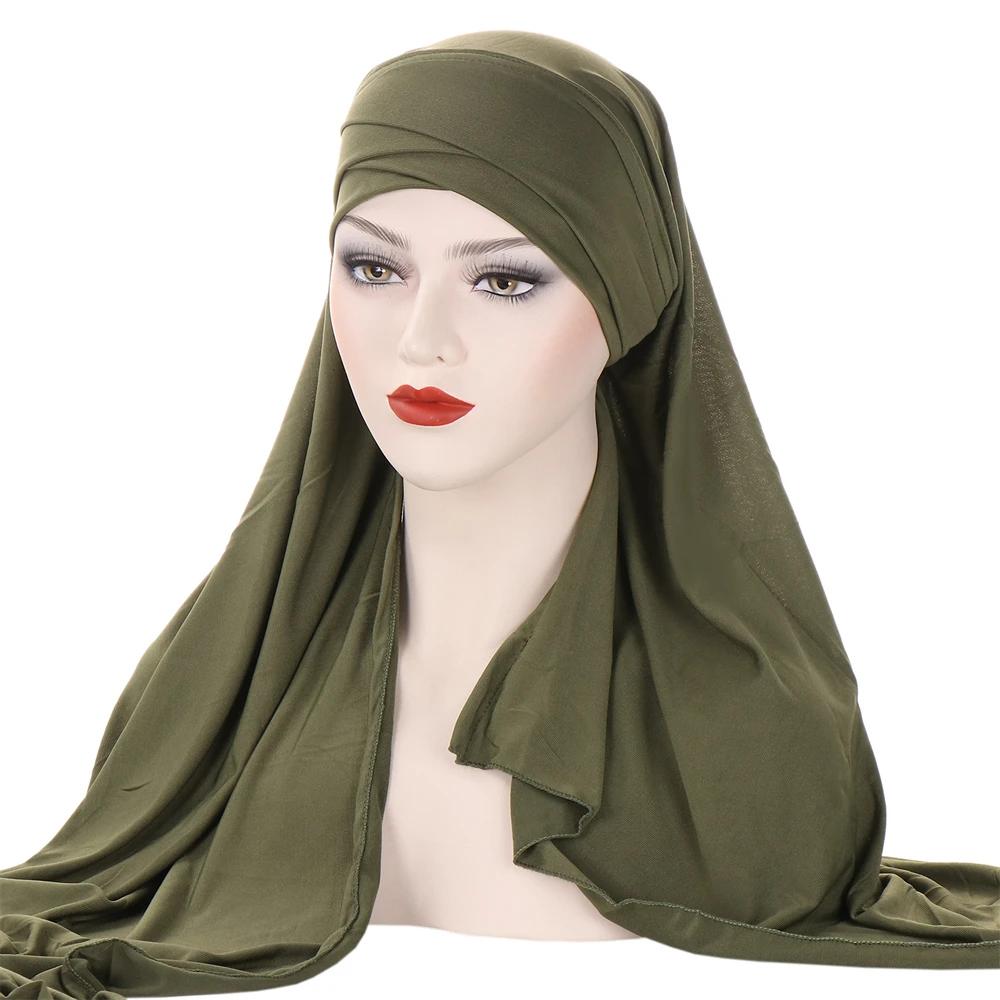 Muslim Women Long Scarf Pull On Ready Wear Instant Hijab Chemo Cap One Piece Amira Head Wrap Turban Femme Shawl Bandanas Scarves