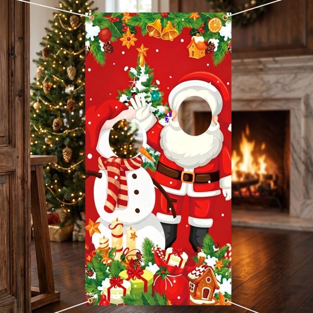Face Cutout Christmas Photo Booth Background Santa Claus Party Decoration Banner Christmas Party