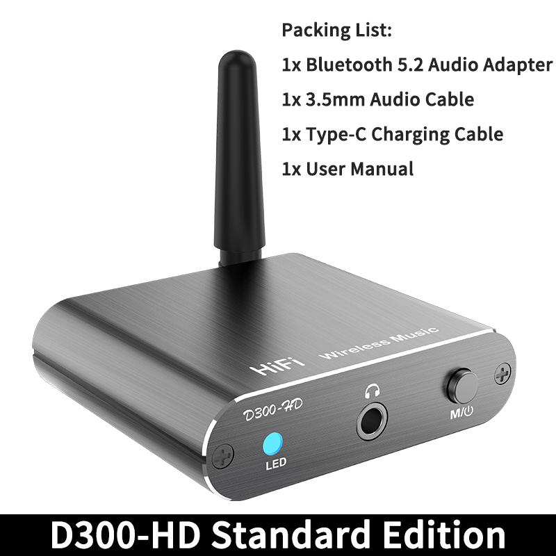 Qualcomm APTX-HD Bluetooth 5.2 Audio Receiver Hifi Stereo Music CD-Quality Sound 3.5mm AUX Coaxial Optical Fiber Wirelss Adapter