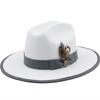 White Feather Band Wool Women Men Fedora Hat For Winter Autumn Elegant Lady Gangster Trilby Felt Homburg Church Jazz Hat