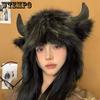 1PC Horn Hats Autumn Winter Funny Plush Bull Devil Costume Hats Ear Protection Bomber Hats Cosplay Hats